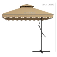 Outsunny 8' x 8' Square Double Top Offset Patio Umbrella Garden Parasol with Solar LED Lights, Ruffles and Weights, Khaki(m-3)