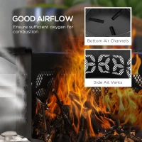 Outsunny Wood Burning Fire Pit Charcoal BBQ Grill, Portable Firepit with Adjustable Grill Grate, Pan and Poker, 33", Black(m-6)