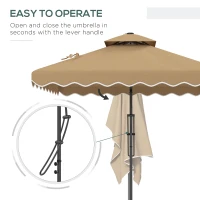 Outsunny 8' x 8' Square Double Top Offset Patio Umbrella Garden Parasol with Solar LED Lights, Ruffles and Weights, Khaki(m-4)