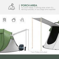 Outsunny Pop Up Tent with Porch and Carry Bag, 3000mm Waterproof, for 2-3 People Camping Hiking, Green(m-6)