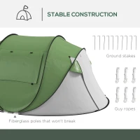 Outsunny Pop Up Tent with Porch and Carry Bag, 3000mm Waterproof, for 2-3 People Camping Hiking, Green(m-8)