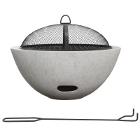 Outsunny 2-in-1 Fire Pit BBQ Charcoal Grill, 24" Wood-burning Firepit with Mesh Lid and Poker, Grey(m-2)