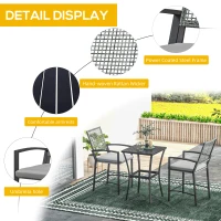 Outsunny 3pc Rattan Patio Bar Table and Bar Chairs w/ Cushions Home Bar Furniture(m-4)