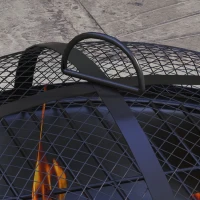Outsunny 2-in-1 Fire Pit BBQ Charcoal Grill, 24" Wood-burning Firepit with Mesh Lid and Poker, Grey(m-10)