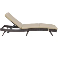 Outsunny Wicker Patio Lounger, Outdoor Recliners Lounge Chair w/ 5-Level Adjustable Backrest, Cushion for Outdoor, Khaki(m-2)