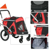 Aosom 2 in 1 Bike Trailer with Aluminum Frame, Quick Release Wheels, Safety Leash, Anti-Slip Mat for Medium Dogs, Red(m-8)