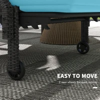 Outsunny 2 Piece Wicker Chaise Lounger PE Rattan Outdoor Lounge Chair Recliner with Adjustable Backrest and 2 Wheels, Sky Blue(m-5)