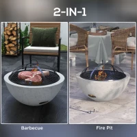 Outsunny 2-in-1 Fire Pit BBQ Charcoal Grill, 24" Wood-burning Firepit with Mesh Lid and Poker, Grey(m-4)
