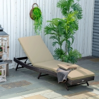 Outsunny Wicker Patio Lounger, Outdoor Recliners Lounge Chair w/ 5-Level Adjustable Backrest, Cushion for Outdoor, Khaki