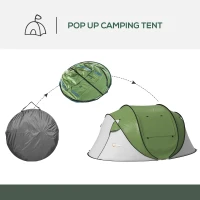 Outsunny Pop Up Tent with Porch and Carry Bag, 3000mm Waterproof, for 2-3 People Camping Hiking, Green(m-4)