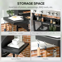 Outsunny 4 Burner Propane Gas Grill with Side Burner, 40,000 BTU Outdoor Barbeque with Shelves, Thermometer, Bottle Opener, Black(m-6)