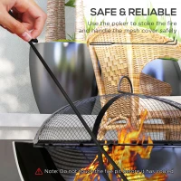 Outsunny 2-in-1 Fire Pit BBQ Charcoal Grill, 24" Wood-burning Firepit with Mesh Lid and Poker, Grey(m-6)