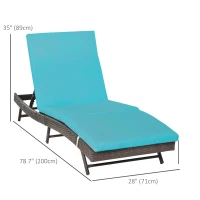 Outsunny Wicker Patio Lounger, Outdoor Recliners Lounge Chair w/ 5-Level Adjustable Backrest, Cushion for Outdoor, Turquoise(m-3)