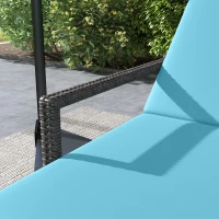 Outsunny 2 Piece Wicker Chaise Lounger PE Rattan Outdoor Lounge Chair Recliner with Adjustable Backrest and 2 Wheels, Sky Blue(m-10)