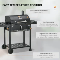 Outsunny Charcoal BBQ Grill Smoker with Adjustable Charcoal Pan and Galvanised Steel Shell, Barbecue Grill Trolley with Storage(m-5)