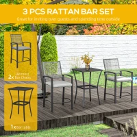 Outsunny 3pc Rattan Patio Bar Table and Bar Chairs w/ Cushions Home Bar Furniture(m-5)