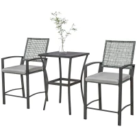 Outsunny 3pc Rattan Patio Bar Table and Bar Chairs w/ Cushions Home Bar Furniture(m-2)