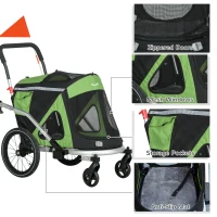 Aosom 2 in 1 Bike Trailer with Aluminum Frame, Quick Release Wheels, Safety Leash, Anti-Slip Mat for Medium Dogs, Green(m-8)