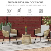 Outsunny 3 Piece Outdoor Patio Bistro Set, Wicker Rattan Furniture with Metal Legs for Garden, Backyard, Coffee and Light Grey(m-7)