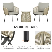 Outsunny 3 Piece Outdoor Patio Bistro Set, Wicker Rattan Furniture with Metal Legs for Garden, Backyard, Coffee and Light Grey(m-4)