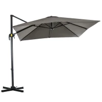 Outsunny 8' x 8' Square Patio Hanging Offset Umbrella with 360° Rotation, Aluminum Outdoor Cantilever Market Parasol, Light Grey(m-2)