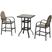 Outsunny Aluminum Frame 3 Piece Bar Set, High Top Patio Table and Chairs Set, Bistro Set with Umbrella Hole