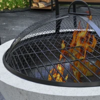 Outsunny 2-in-1 Fire Pit BBQ Charcoal Grill, 24" Wood-burning Firepit with Mesh Lid and Poker, Grey(m-9)