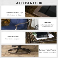 Outsunny 4 PCS Patio PE Rattan Wicker Sofa Set Outdoor Conversation Furniture w/ Two Tier Tea Table & Cushions, Navy Blue(m-6)