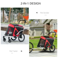 Aosom 2 in 1 Bike Trailer with Aluminum Frame, Quick Release Wheels, Safety Leash, Anti-Slip Mat for Medium Dogs, Red(m-6)