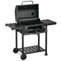 Outsunny Charcoal BBQ Grill Smoker with Adjustable Charcoal Pan and Galvanised Steel Shell, Barbecue Grill Trolley with Storage(m-2)