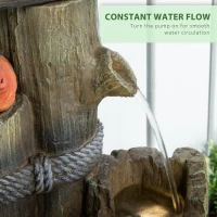 Outsunny Outdoor Fountain, Garden Waterfall with Birdhouse, 3-Tier Tree Trunk Design, LED Lights for Porch, Deck, Yard, Brown(m-5)