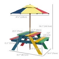 Outsunny Wooden Kids Picnic Table Bench Set with Removable Umbrella for Backyard, Garden, 3-6 Years Old(m-3)