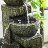 Outsunny Outdoor Fountain Cascading Waterfall with 4-Tier Stone Look Bowls, Adjustable Flow for Patio Garden, Black and Yellow(m-10)
