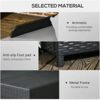 Outsunny Patio Rattan Double Lounge Daybed, Outdoor Wicker Armrests Chaise Lounge for 2-Person with Cushion & Pillow, Grey(m-6)