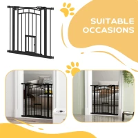 PawHut Auto-Close Pet Gate, Stair Gate with Cat Door, Double Locking for Doorways Hallways Stairs, Fits 29"-31.5" Wide, Black(m-10)