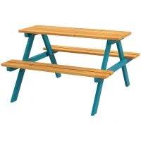 Outsunny Kids Outdoor Table Set Wooden Toddler Picnic Table and Benches for 4 Kids 3-8 Years, Easy Installation, Natural Wood(m-2)