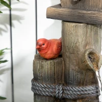 Outsunny Outdoor Fountain, Garden Waterfall with Birdhouse, 3-Tier Tree Trunk Design, LED Lights for Porch, Deck, Yard, Brown(m-10)