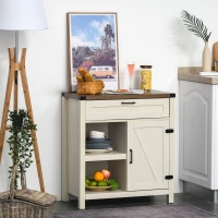 HOMCOM Rustic Barn Door Storage Cabinet Modern Farmhouse Buffet Sideboard for Kitchen and Dining Room White(m-7)