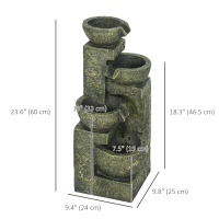 Outsunny Outdoor Fountain Cascading Waterfall with 4-Tier Stone Look Bowls, Adjustable Flow for Patio Garden, Black and Yellow(m-3)