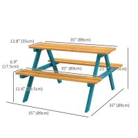 Outsunny Kids Outdoor Table Set Wooden Toddler Picnic Table and Benches for 4 Kids 3-8 Years, Easy Installation, Natural Wood(m-3)