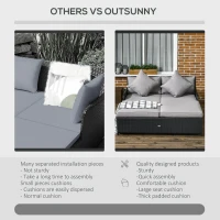 Outsunny Patio Rattan Double Lounge Daybed, Outdoor Wicker Armrests Chaise Lounge for 2-Person with Cushion & Pillow, Grey(m-7)