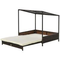 PawHut Outdoor Dog Bed, Extendable Wicker Dog Bed with Roof, Soft Cushion for Small and Medium Dogs, Mixed-Brown(m-1)