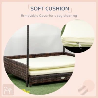 PawHut Outdoor Dog Bed, Extendable Wicker Dog Bed with Roof, Soft Cushion for Small and Medium Dogs, Mixed-Brown(m-8)