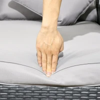 Outsunny Patio Rattan Double Lounge Daybed, Outdoor Wicker Armrests Chaise Lounge for 2-Person with Cushion & Pillow, Grey(m-9)