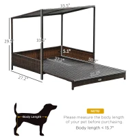 PawHut Outdoor Dog Bed, Extendable Wicker Dog Bed with Roof, Soft Cushion for Small and Medium Dogs, Mixed-Brown(m-3)