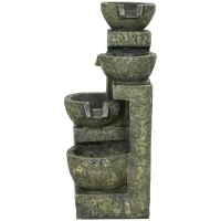 Outsunny Outdoor Fountain Cascading Waterfall with 4-Tier Stone Look Bowls, Adjustable Flow for Patio Garden, Black and Yellow(m-2)