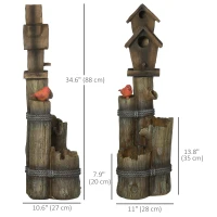 Outsunny Outdoor Fountain, Garden Waterfall with Birdhouse, 3-Tier Tree Trunk Design, LED Lights for Porch, Deck, Yard, Brown(m-3)