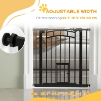 PawHut Auto-Close Pet Gate, Stair Gate with Cat Door, Double Locking for Doorways Hallways Stairs, Fits 29"-31.5" Wide, Black(m-7)