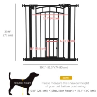 PawHut Auto-Close Pet Gate, Stair Gate with Cat Door, Double Locking for Doorways Hallways Stairs, Fits 29"-31.5" Wide, Black(m-3)