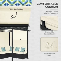 Outsunny Outdoor Rattan Wicker Patio Furniture Sofa Set with Retractable Canopy Pergola for Deck, Pool, Garden, Beige(m-5)